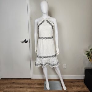Foxiedox NWT Ivory Lace Midi Dress with Black Accents Sz S
